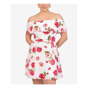 B DARLIN Womens Zippered Pleated Short Sleeve Off Shoulder Short A-Line Dress